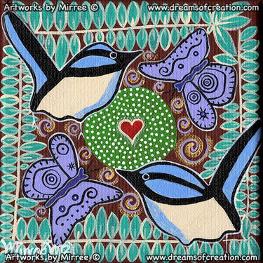 'Sacred Water Site with Blue Wren & Butterfly' Original Painting by Mirree Contemporary Dreamtime Animal Dreaming